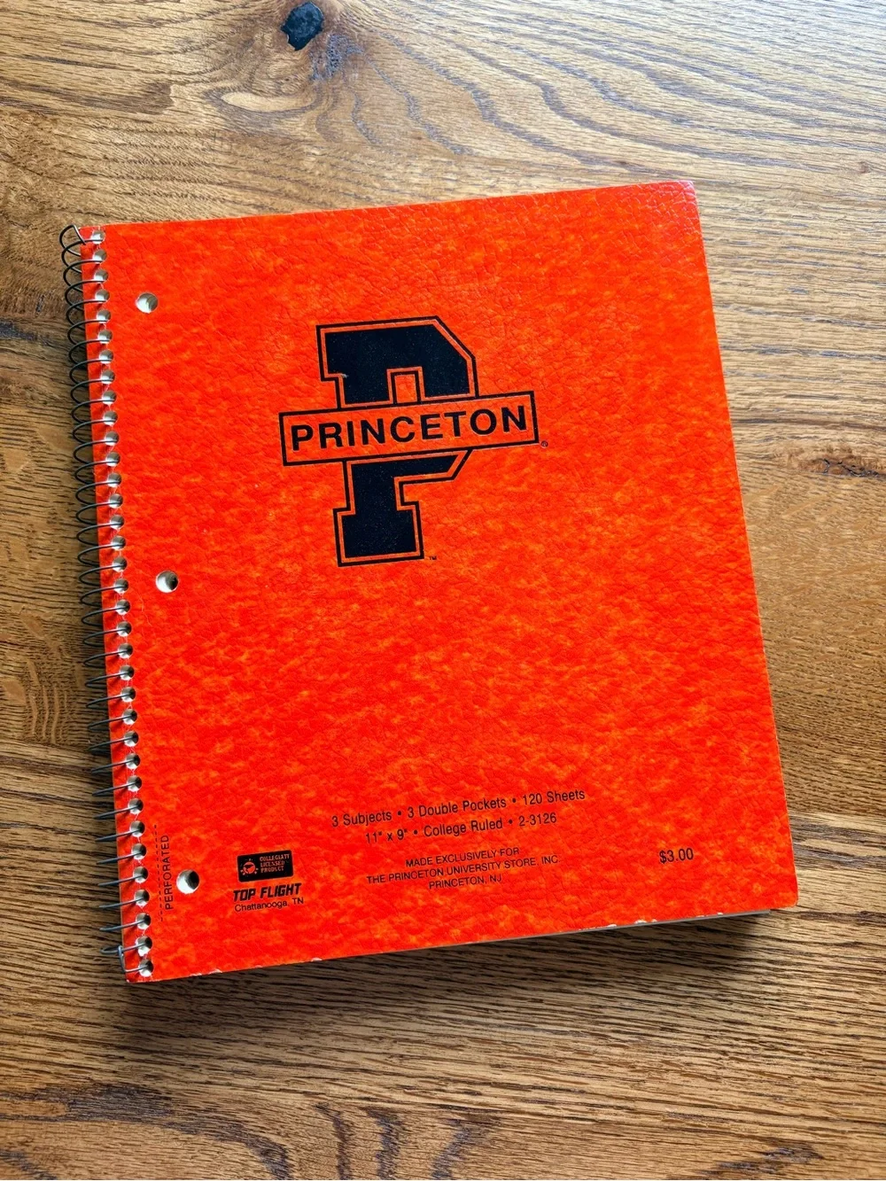 Vintage Princeton Spiral College- Ruled 3 Subject Notebook in Orange- Top Flight